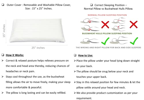 Image of Buckwheat Hulls Pillow | Standard Size | 15 inch x 25 inch inch | Pillow for Neck Pain | Shoulder Pain | Back Pain | Other Sleeping Problem | (Splashed White)