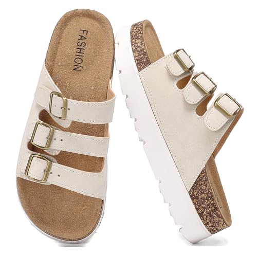 Image of YorFotMae Women's Platform Sandals - Chunky Cork Sandals with 3 Adjustable Straps, Comfortable Platform Sandals for Women, Perfect for Casual and Outdoor Wear