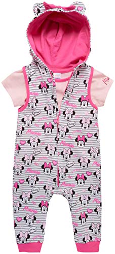 Disney Baby Girls' Minnie Mouse 2PC Romper - Sleeveless Coveralls & Short Sleeve T-Shirt Playwear Set (Newborn/Infant), Size 3-6M, Light Grey/Pink Minnie