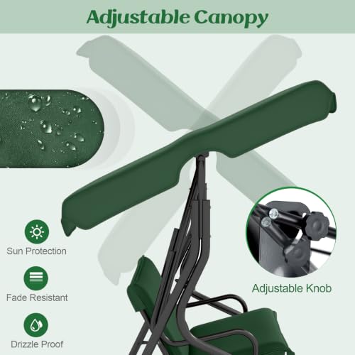 Image of Tangkula 3 Person Porch Swing with Cushions & Canopy, Green