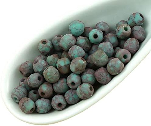 100pcs Matte Turquoise Green Terracotta Bronze Round Faceted Fire Polished Spacer Czech Glass Beads 4mm