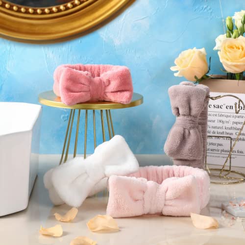 4 Pack Spa Headband For Washing Face, Girls Makeup Headband Bow Tie Hair Band, Microfiber Women Skincare Headbands To Facial Clean, Elastic Headband To Wash Face Skincare Cosmestic Sports Yoga Shower (4 Color) #TOP4