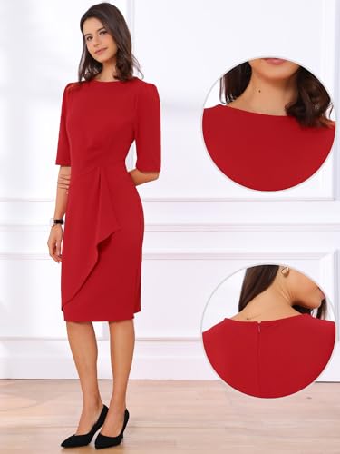 Image of Allegra K Ruched Dress for Women's Short Sleeve Business Work Dress Trendy