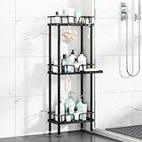 HapiRm Standing Corner Shower Caddy - 3 Tier Corner Shower Organizer with Soap Holder, Rustproof Stainless Steel Bathroom Shelf with 4 Hooks, Black