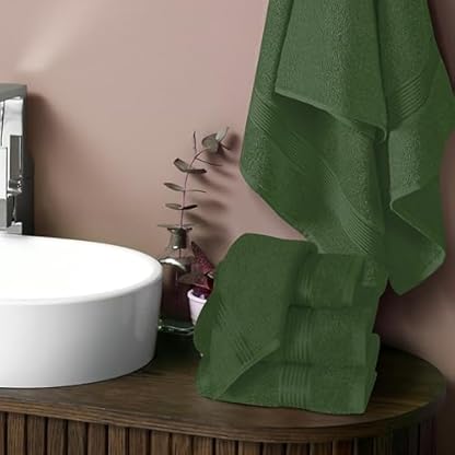 GLAMBURG Ultra-weiches 6er-Pack Baumwoll-Handtuch-Set, enthält 2 übergroße Badetücher 70 x 140 cm, 2 Handtücher 40 x 60 cm und 2 Waschbetten 30 x 30 cm, Olivgrün – Bild 3