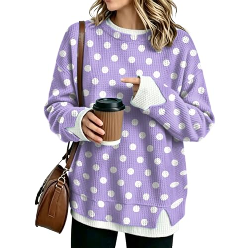 Womens Crew Necks Sweatshirts Knit Long Sleeves Polka Dot Sweatshirt - image 1