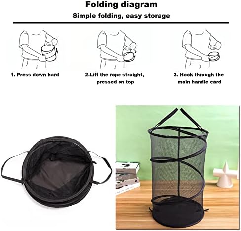Laundry Basket Mesh, Large Foldable Laundry Hamper Pop Up with Durable Handles, Portable Mesh Washing Laundry Basket Bag Great for Home Kids Room College Dorm Travel