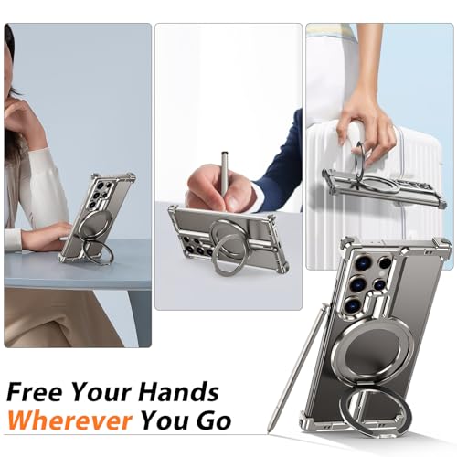 OATSBASF Samsung Galaxy S24 Ultra Bumper Case with Invisible Magnetic O-Ring Stand, Minimalist Frameless Case, Natural Titanium