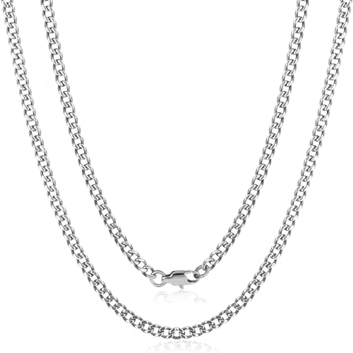 SanThree Solid Pure Titanium Cuban Link Chain 3.5mm Finely Polished Skin Friendly Shinny Curb Chain Necklace for Women Men Sensitive Skin Valentines Birthday Gifts