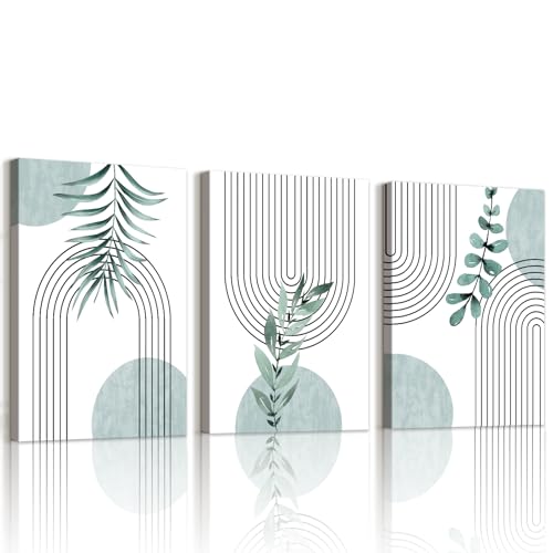 WENGTIAO 3 Pieces Boho Botanical Framed Paintings Sage Green Abst...