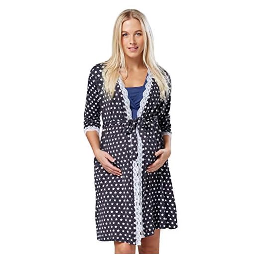 HAPPY MAMA. Para Mujer Camisón/Bata/Pijama premamá Venden por Separado. 591p (Bata- Grafito con Estrellas, 44, 2XL)