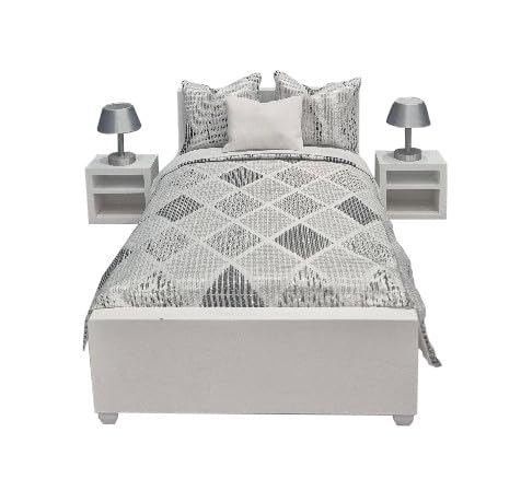 12 Pcs Dolls House Bedroom Furniture Set - Miniature - 1:6 Scale - Mini Doll House Furniture for Bedroom - Complete Bed Set for Playhouse