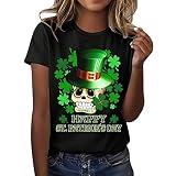 CHISHAYA Chemise Haut décontractée pour Les Femmes St. Patrick Day Floral Lettre imprimée Top Courte Manche Ronde rougeur de Mode Rouge-Blusas féminisas COM frete Gratis (Black, M)