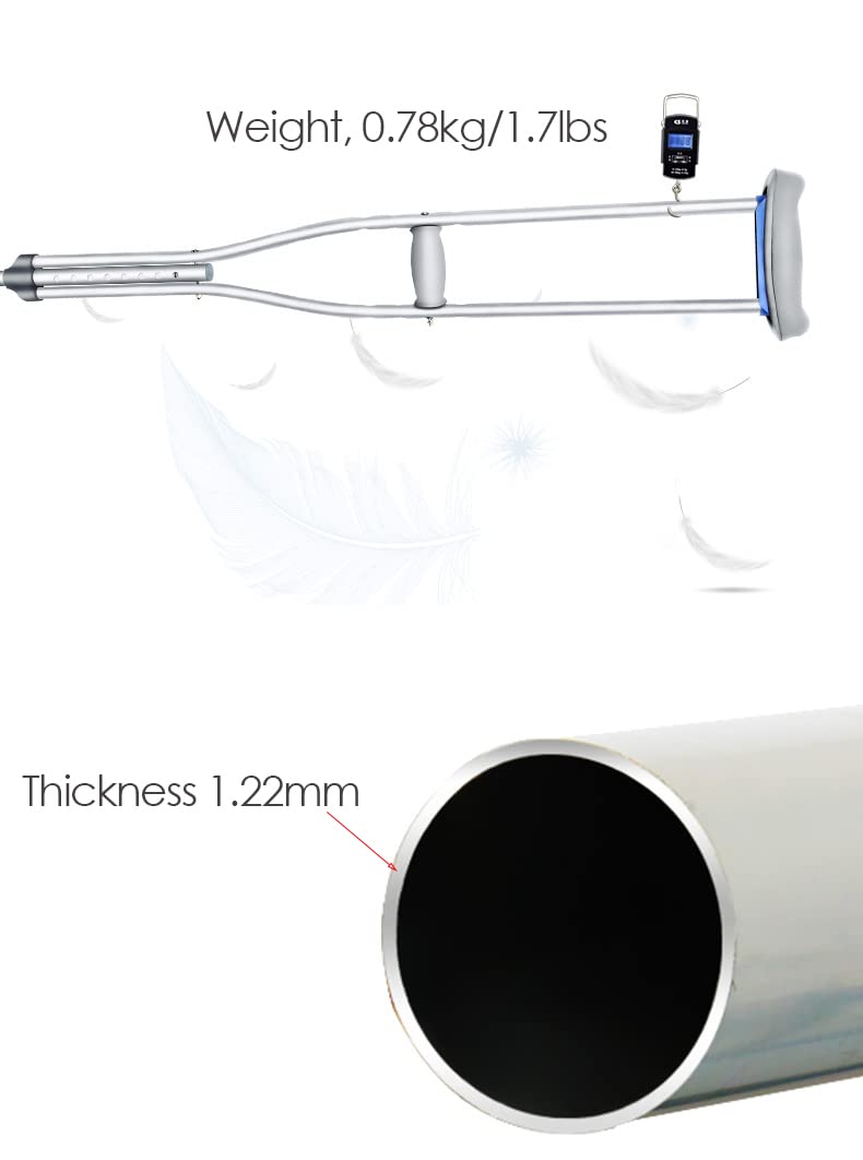 Muletas plegables, 2 muletas para axilas con almohadillas suaves y asas, bastón de aluminio ajustable en altura, puntas de goma inferiores grandes, bastones para niños, jóvenes y adultos