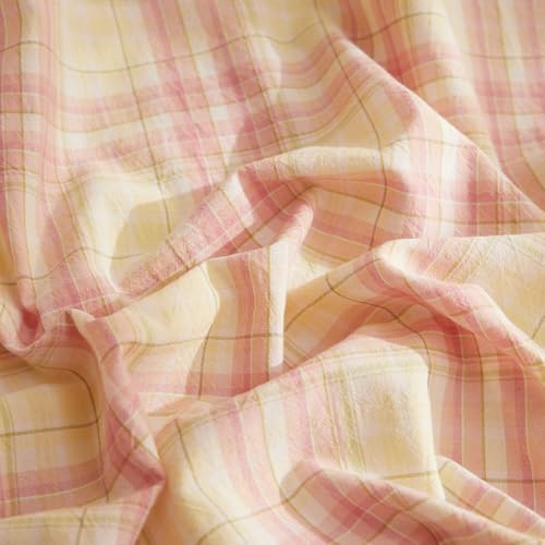 EAVD Vintage Gingham Comforter Set King Soft 100% Washed Cotton 3-Piece Pink Yellow Grid Checkered Plaid Bedding Set with 2 Pillowcases Chic Retro Plaid Comforter Set for All-Season by EAVD - Image 9