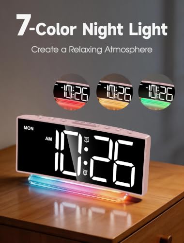 Cadmos Modern Curved Cute Digital Alarm Clock,Colorful Led Display,Adjustable Volume,Weekday/Weekend Mode,Simple Clock for Bedrooms Bedside,Ok to Wake Up for Girls,Kids,Teens (Pink+Dynamic) - Image 3