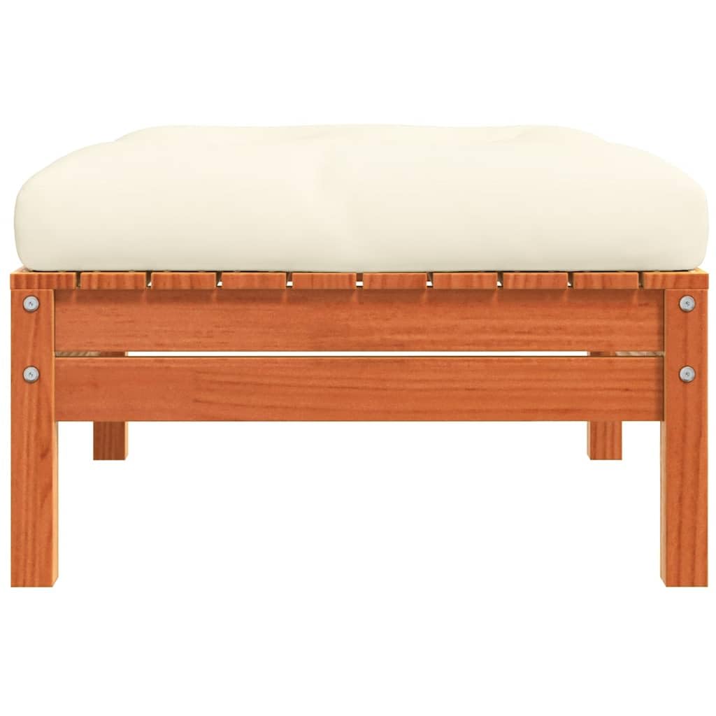 Reposapiés Jardín 2 Piezas Marrón Cera Madera Pino Macizo | Cojín de color crema incluido, 63 x 63 cm, diseño de láminas, modular, para patio y terraza