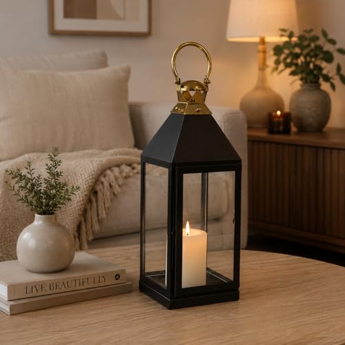 Black Candle Lantern Toughened Glass Premium Candle Iron lamp | F...