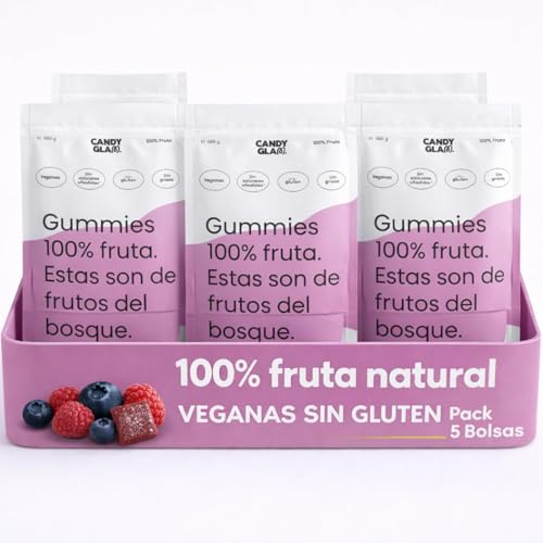 Gummies de Frutos del Bosque - Elaboradas 100% con Fruta - Sin Azúcares Añadidos ni Colorantes Artificiales - Alto en Fibra - Veganas y Sin Gluten - Snack Saludable y Natural - Pack 5 Bolsas