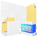 12 Pack Sound Proof Foam Panels for Walls, Acoustic Panels with Self-Adhesive 12" X 12" X 0.4" Slatted Soundproof Wall Panel, High Density Sound Absorbing Panel for Gaming Recoding Studio Decor-White