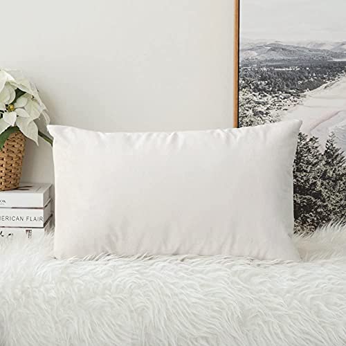 Image of Khooti Velvet Cushion Cover Pack of 1-12 inch x 24 inch / 30 x 61 cm - Pure White - Soft Pillow Covers Cushion Case for Sofa Bedroom Livingroom Chair Car, Cushion Cover