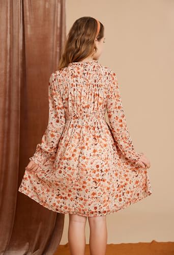 GRACE KARIN Girls' Fall Long Sleeve Dresses Kids Floral Winter Formal Dress Girl Casual Fancy Midi Clothes Size 6-142
