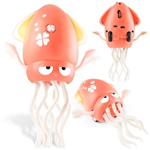 Electric Dancing Octopus Toy for Kids Squid Tummy Time with Lights Music, Interactive Crawling Baby Toy for Toddlers Boys Girls Ages 3-8, 4 5 6 7 Years Old Birthday Gift, Indoor Pet Toys Cats Dogs