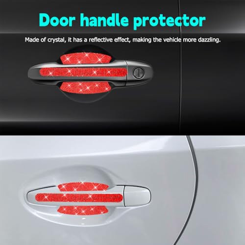 Image of 10PCS Car Door Handle Protective Cover,Bling Handle Protector,Car Door Handle Anti Scratch Sticker,Crystals Have A Reflective Effect, Making Vehicles Dazzling (Red)