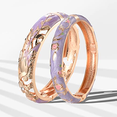 Ujoy Colors Handcraft Jewelry Cloisonne Bracelet Enamel Hollowed Bird Spring Hinged Womens Bangles Gifts Box 88A31-55A111 Purple #TOP1