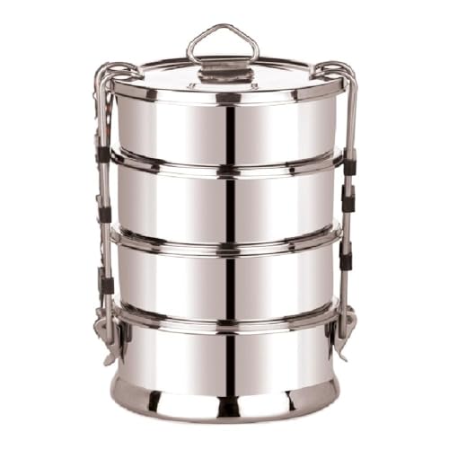 Image of Stainless Steel 4 Tier Compartment Lunch Box for Office Use | Tiffin Box with lid-Handle-Clip | Tiffin Dabba for Travel,Picnic | Tiffin Box Steel for Office for Men Women (1790ml)