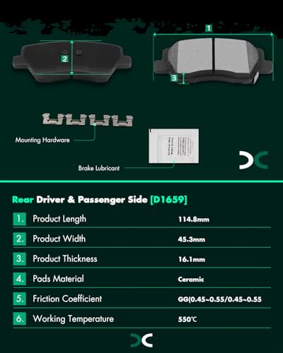 Image of SCITOO D1659-8886 Disc Brake Pads Sets Ceramic Rear Brake Pads w /Hardware | For Cadillac For ATS 2013-2019,For CTS 2014-2019