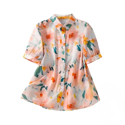Image of Gufrina Women's Casual Button-Down Shirt with Multicolor Floral Print & Half Sleeves, Collar Neck