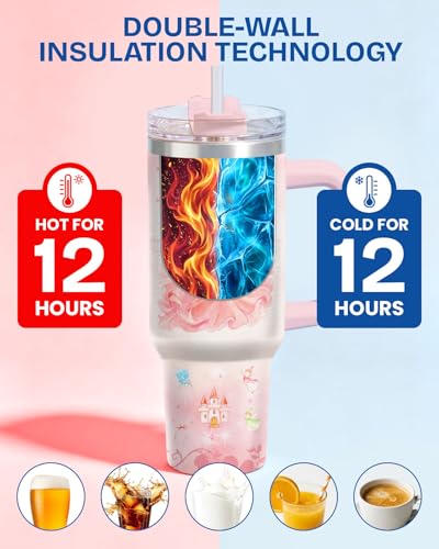 Image of 34HD Once Upon a Dream - Sleeping Dream Princess 40oz Tumbler Fairytale Pink Bakery Castle Cup Insulated Stainless Steel Travel Mug Fantasy Magic Gift