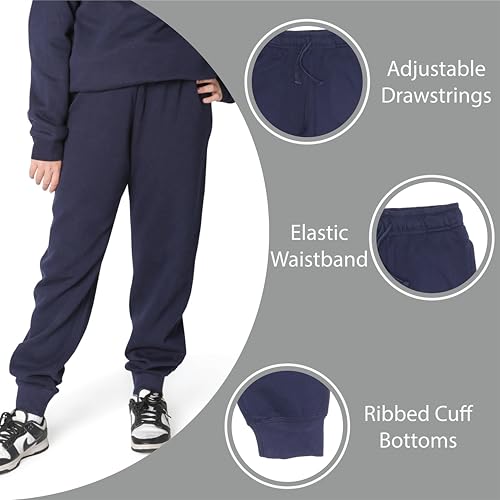 EVERYDAY KIDS Girls’ Cotton Fleece Sweatpants; Girls’ Activewear Jogger Pants - Soft and Breathable Cotton/Poly Blend3