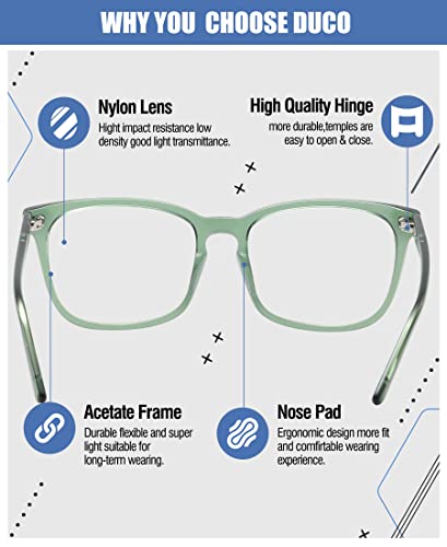 Image of DUCO Retro Square Blue Light Glasses For Men Blue Ray Blocking Glasses Computer Gaming Glasses Nylon Lens Acetate Frame Green 8302