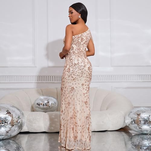 Image of Cololura Women Sequin Elegant Sexy One Shoulder Tassel Mermaid Bodycon Cocktail Evening Dress