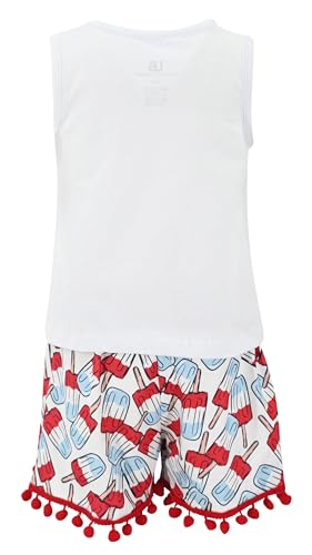 Image of Unique Baby Girls Toddler Big Kid Sleeveless Tank with Pom Pom 2pc Shorts Set Outfit