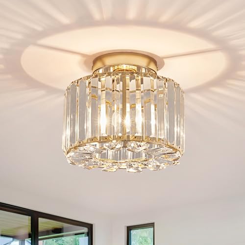 Elegant Gold Crystal Chandelier - Modern Semi Flush Mount Ceiling Light ...