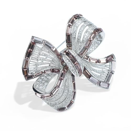 Image of Elegant Love Bow Brooch Micro Pave Cubic Zirconia Bowknot Wedding Bride Mother Brooch Pin Ribbon Shape Jewelry Brooch Breastpin