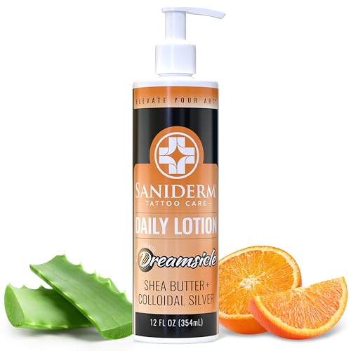 Saniderm Daily Tattoo Lotion (12 oz) – Premium, Organic Long-term Skin Care and Tattoo Aftercare for Vibrant Tattoos – Moisturizing Lotion for Tattooed Skin