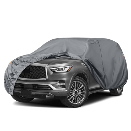 Image of Waterproof Premium Car Covers Replace for 2004-2025 Infiniti QX80 / Nissan Armada, 10 Layers Heavy Duty with Cotton Liner Car Cover with Zipper Door, Windproof Bands for Snow Rain Dust Protection