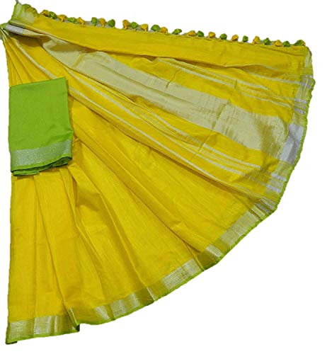 Image of STB-SILK TEXTILES BHAGALPUR Women's Linen Slub Saree With Contrast Blouse Piece