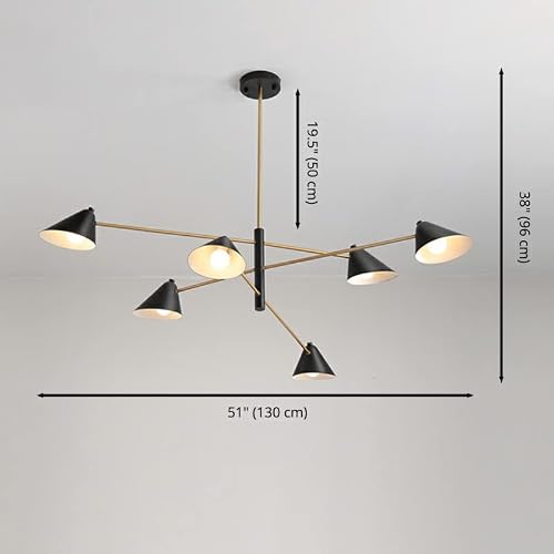 Post Modern 6 Heads Metal Chandelier Lighting Bigmaii Black And Gold Cone Shade Led Pendant Lamp Creative Hanging Sputnik Chandeliers For Dining Room Living Room Restaurant #TOP2