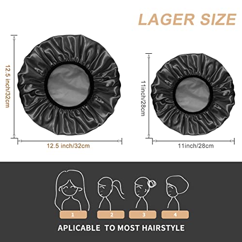Aquior Shower Cap, Extra Large Shower Cap For Men, Satin Eva Double Layer Waterproof Reusable Hair Cap For Women Long Hair(All Black 4 Pack) #TOP2