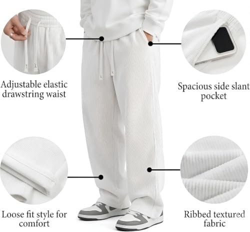 SMOWKLY Men's White Corduroy Trousers - Image 4