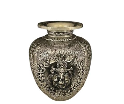 indiancraftsbykanika German Silver Fully Carved Ganesh Kalash for Diwali Pooja/Housewarming Pooja/Home Decor