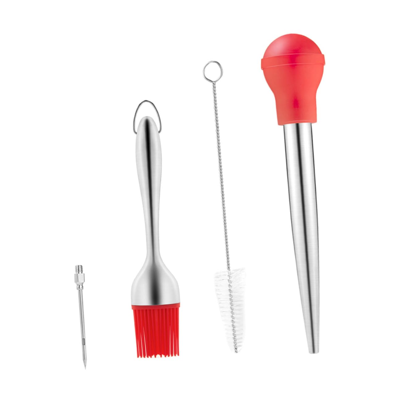 KICHOUSE Perfect for Turkey Gravy 4-piece Stainless Steel Baster Kit Oil Brush Silicone Seasoning Pump and Cleaning Tube