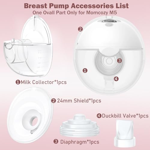 Image of One Full Set Collector Cup Only Compatible with Momcozy M5 Breast Breast Pump Replacement Accessories, Full Breastpump Parts with 24mm Flange,Collector,Duckbill Valves,Diaphragm