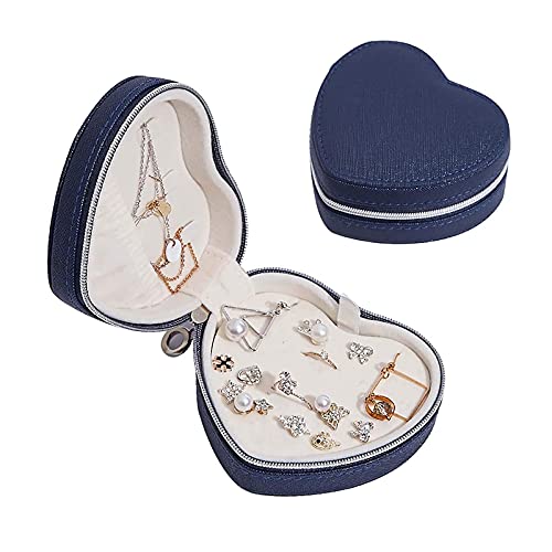 Boîte à bijoux de voyage et présentoir compact en cuir bleu pour vos colliers