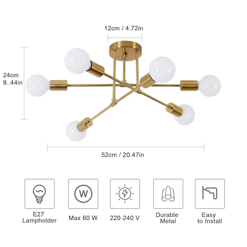 Comely Lustre Plafonnier Industrie 6 Lumières E27 Lampe de Plafond Vintage – vue 4